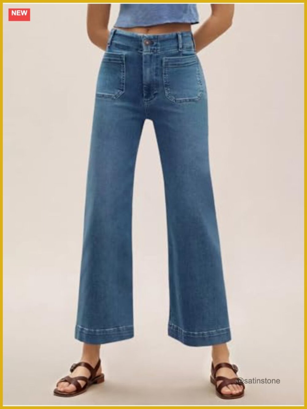 Women Wide Leg Jeans High Waisted Flare Stretchy Cropped Denim Pants with - Picture 2 of 6